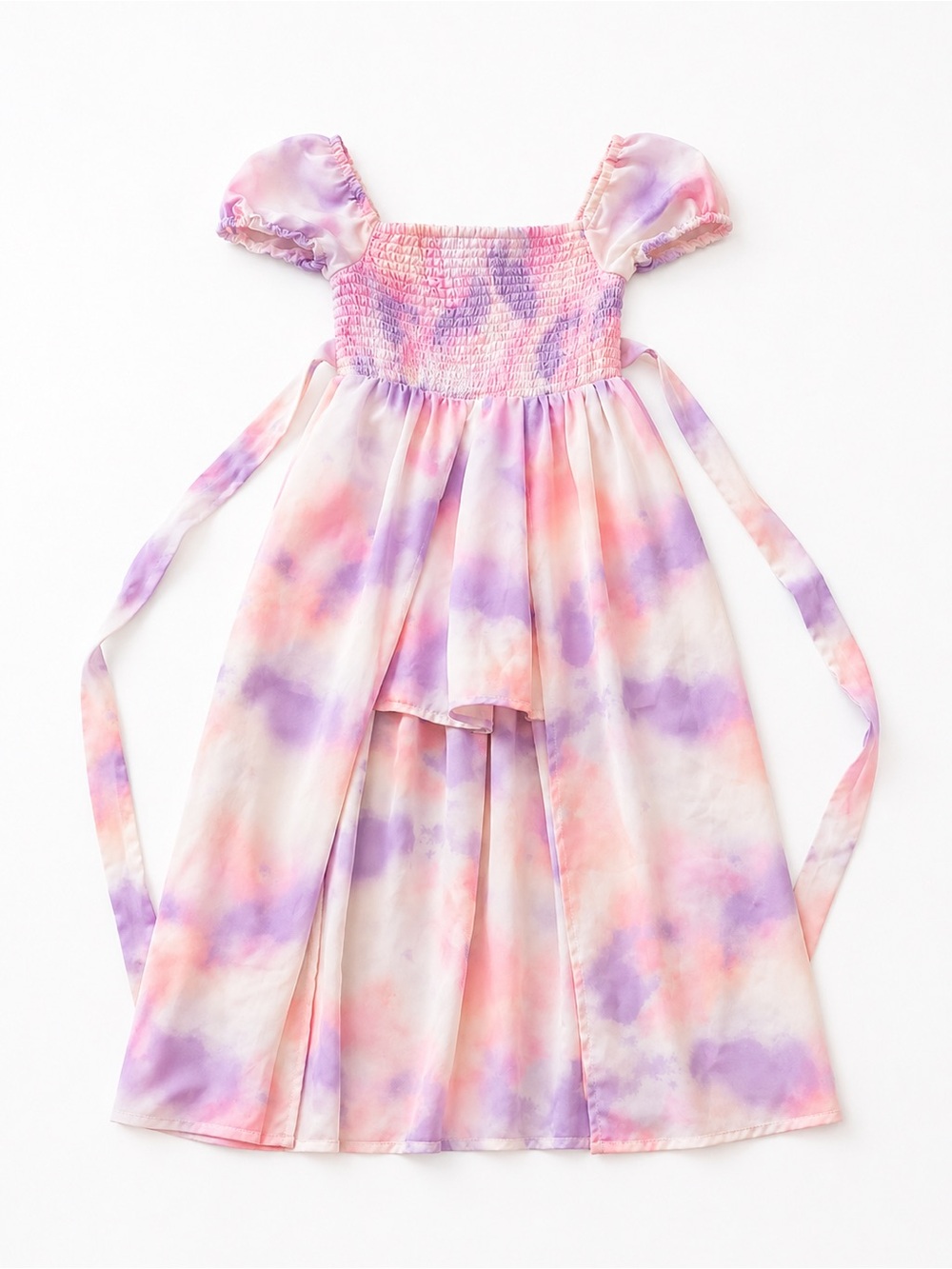 Poppies and Roses Pastel Pink & Lavender Smocked Puff Sleeve Romper